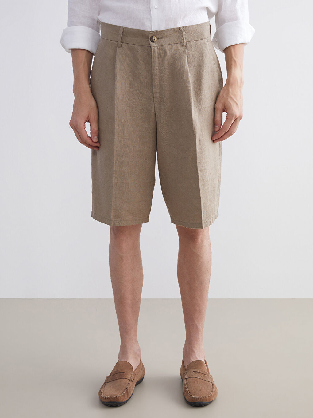 Kahverengi Rahat Kalıp Poplin Erkek Şort-1
