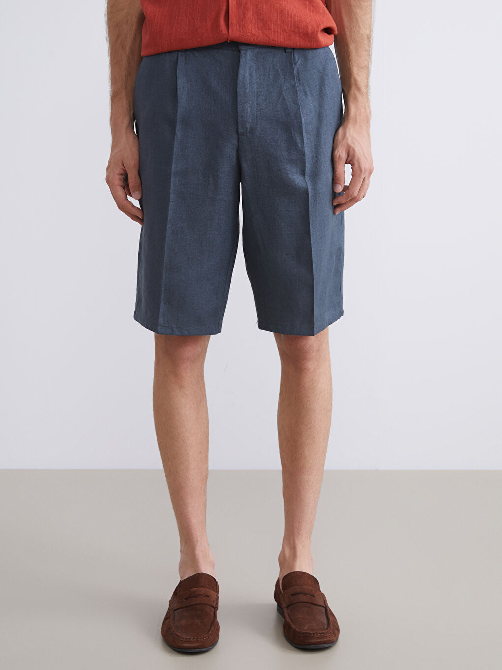 Gri Rahat Kalıp Poplin Erkek Şort-1