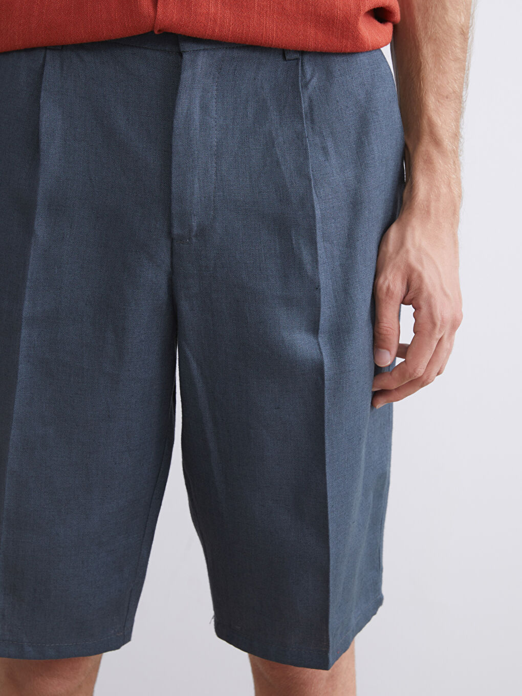 Gri Rahat Kalıp Poplin Erkek Şort-2