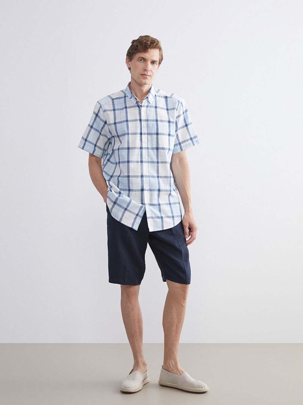 Lacivert Rahat Kalıp Poplin Erkek Şort