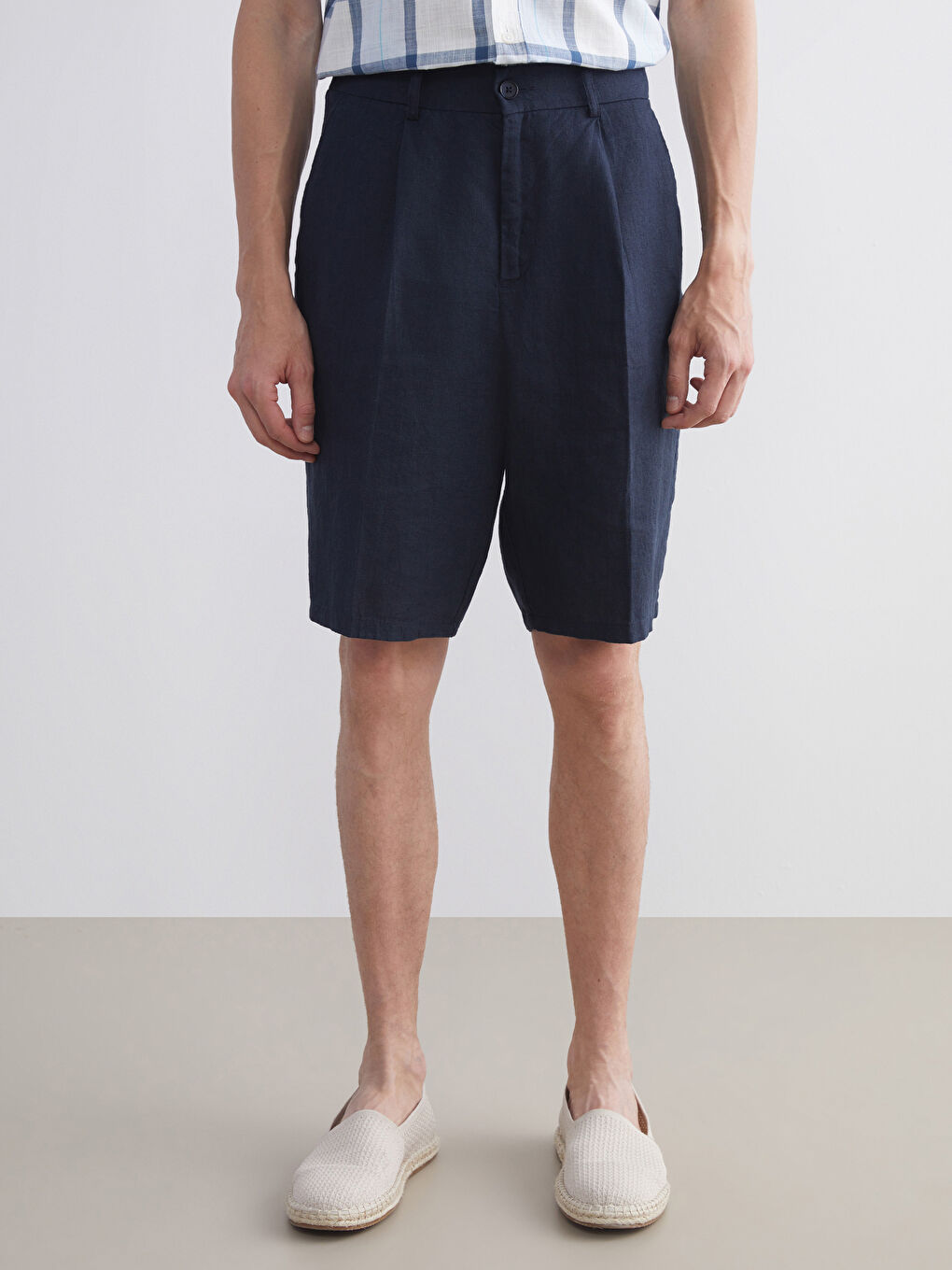 Lacivert Rahat Kalıp Poplin Erkek Şort-1