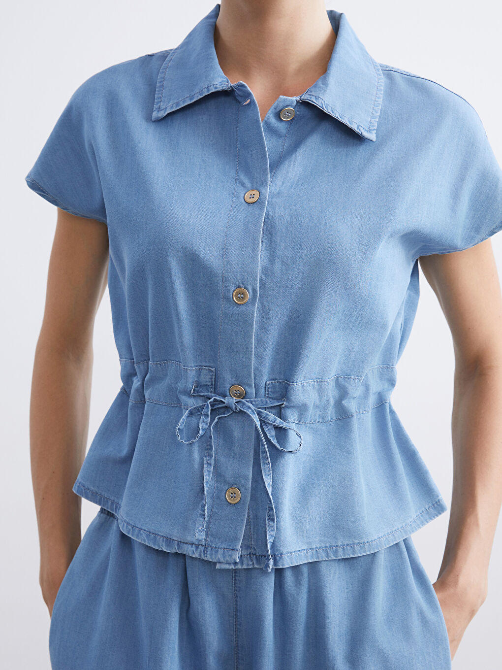 İndigo Gömlek Yaka Kadın Jean Yelek-2