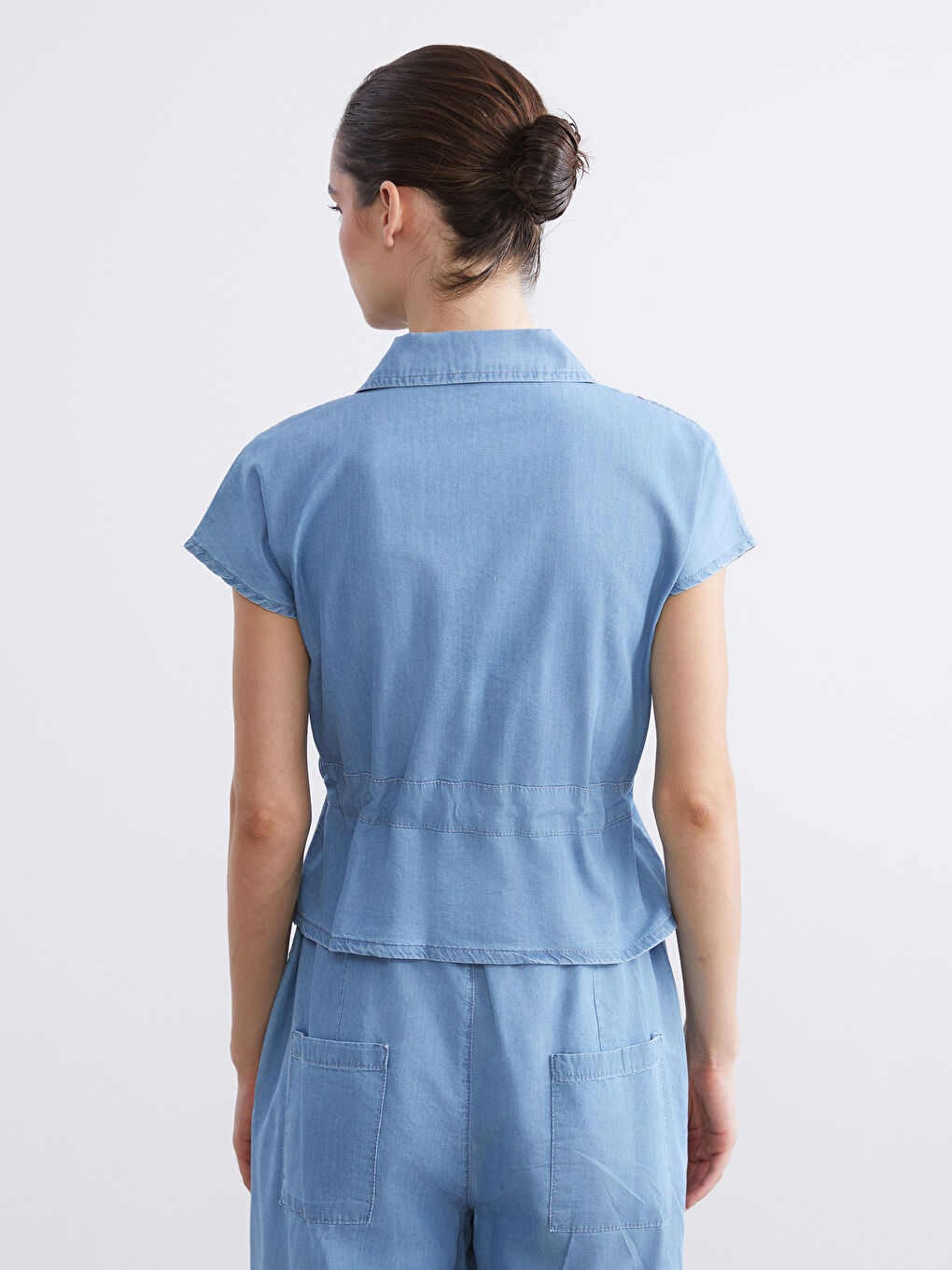 İndigo Gömlek Yaka Kadın Jean Yelek-3