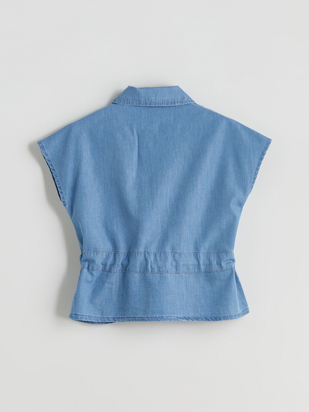 İndigo Gömlek Yaka Kadın Jean Yelek-5