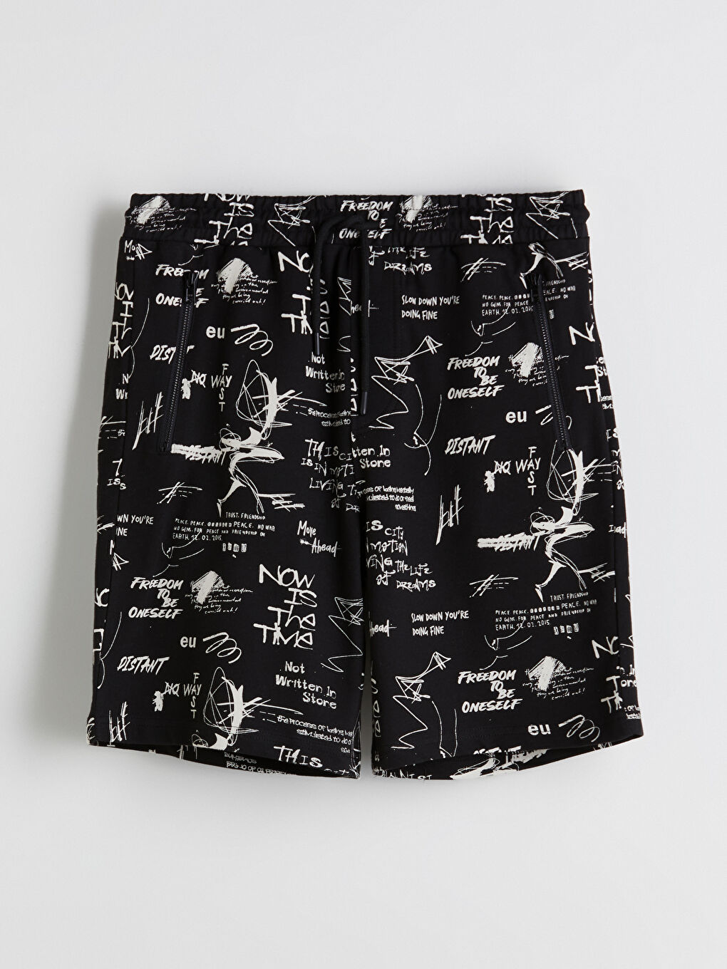 Siyah Standart Kalıp Baskılı Erkek Şort-4