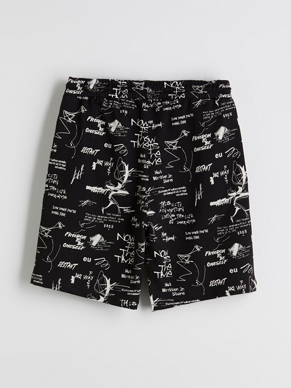 Siyah Standart Kalıp Baskılı Erkek Şort-5