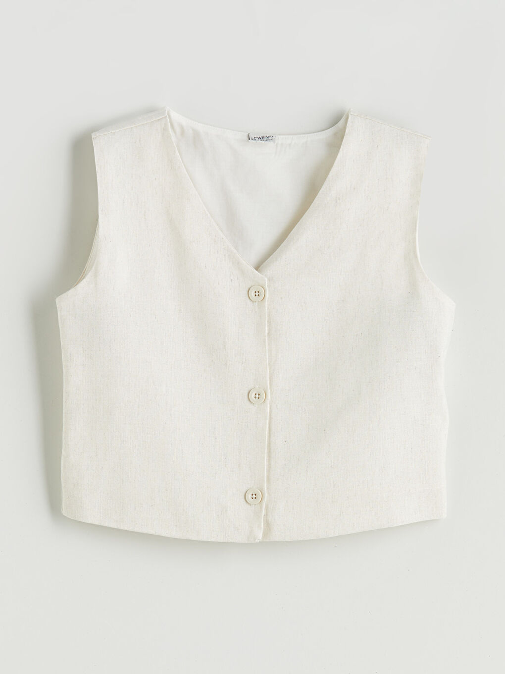 Bej Keten Karışımlı Kız Çocuk Klasik Yelek ve Şort-1