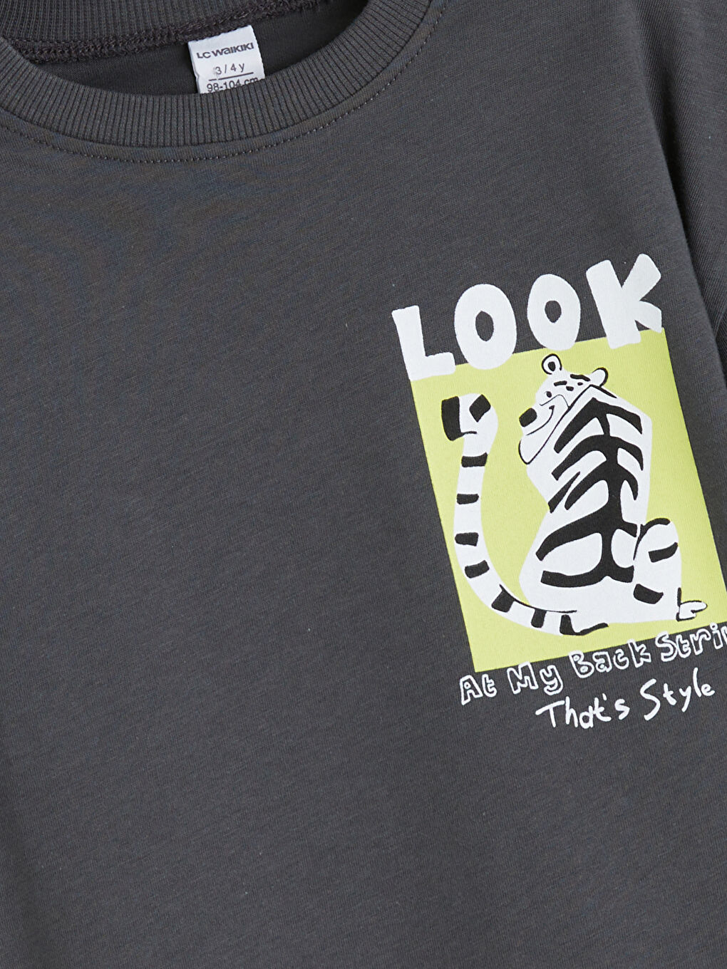 Antrasit Bisiklet Yaka Baskılı Erkek Çocuk Tişört-4
