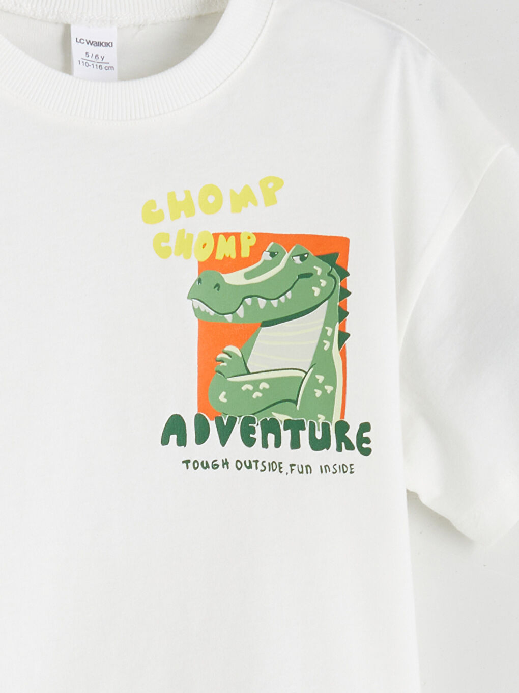 Ekru Bisiklet Yaka Dinozor Baskılı Erkek Çocuk Tişört-6