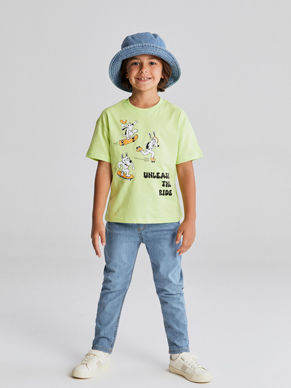 Yeşil Bisiklet Yaka Baskılı Erkek Çocuk Tişört-1