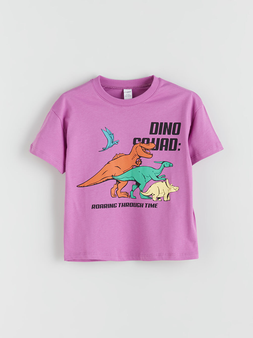 Mor Bisiklet Yaka Dinozor Baskılı Erkek Çocuk Tişörtü-2
