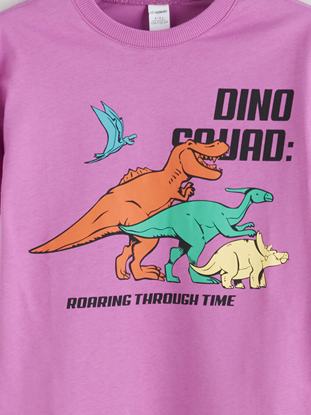 Mor Bisiklet Yaka Dinozor Baskılı Erkek Çocuk Tişörtü-3