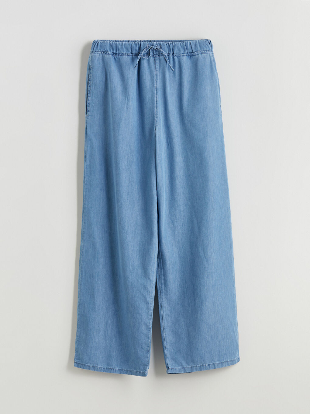 Lacivert Beli Lastikli Wideleg Kadın Jean Pantolon-4