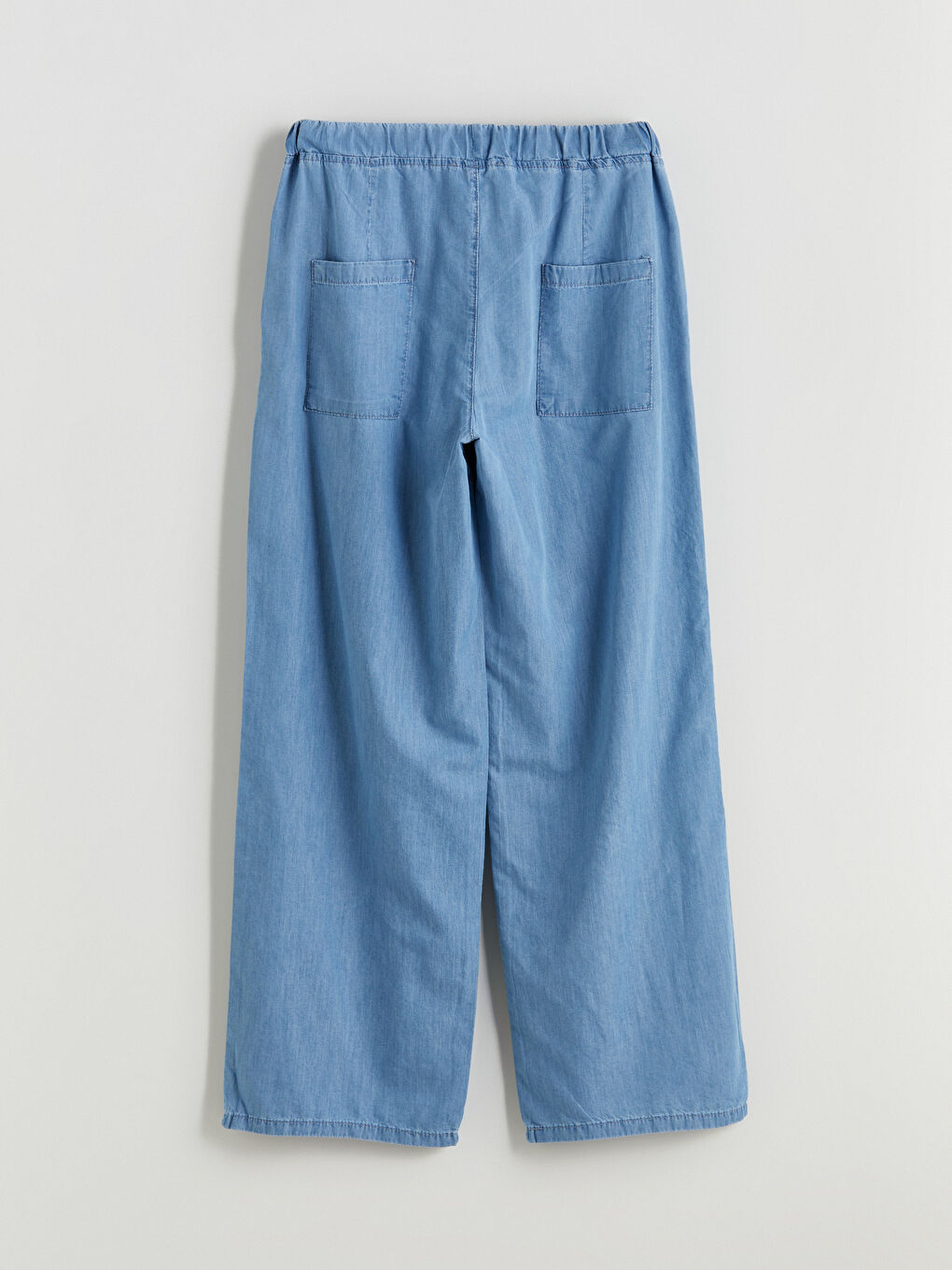 Lacivert Beli Lastikli Wideleg Kadın Jean Pantolon-5