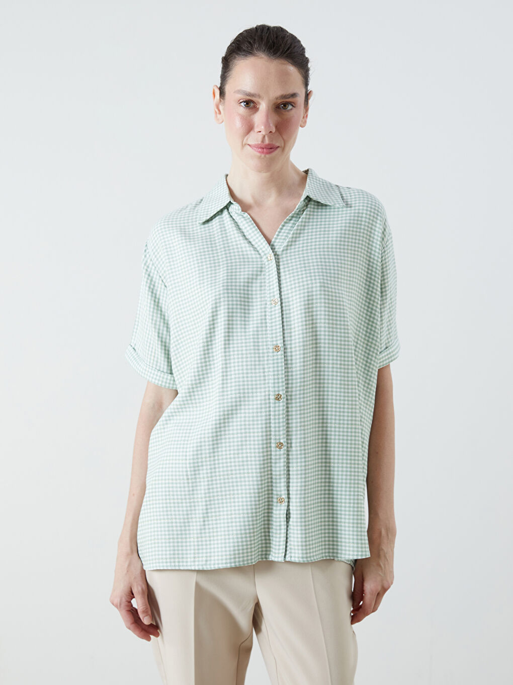 LCW Grace Plaid Women's Shirt -S5S017Z8-LMB