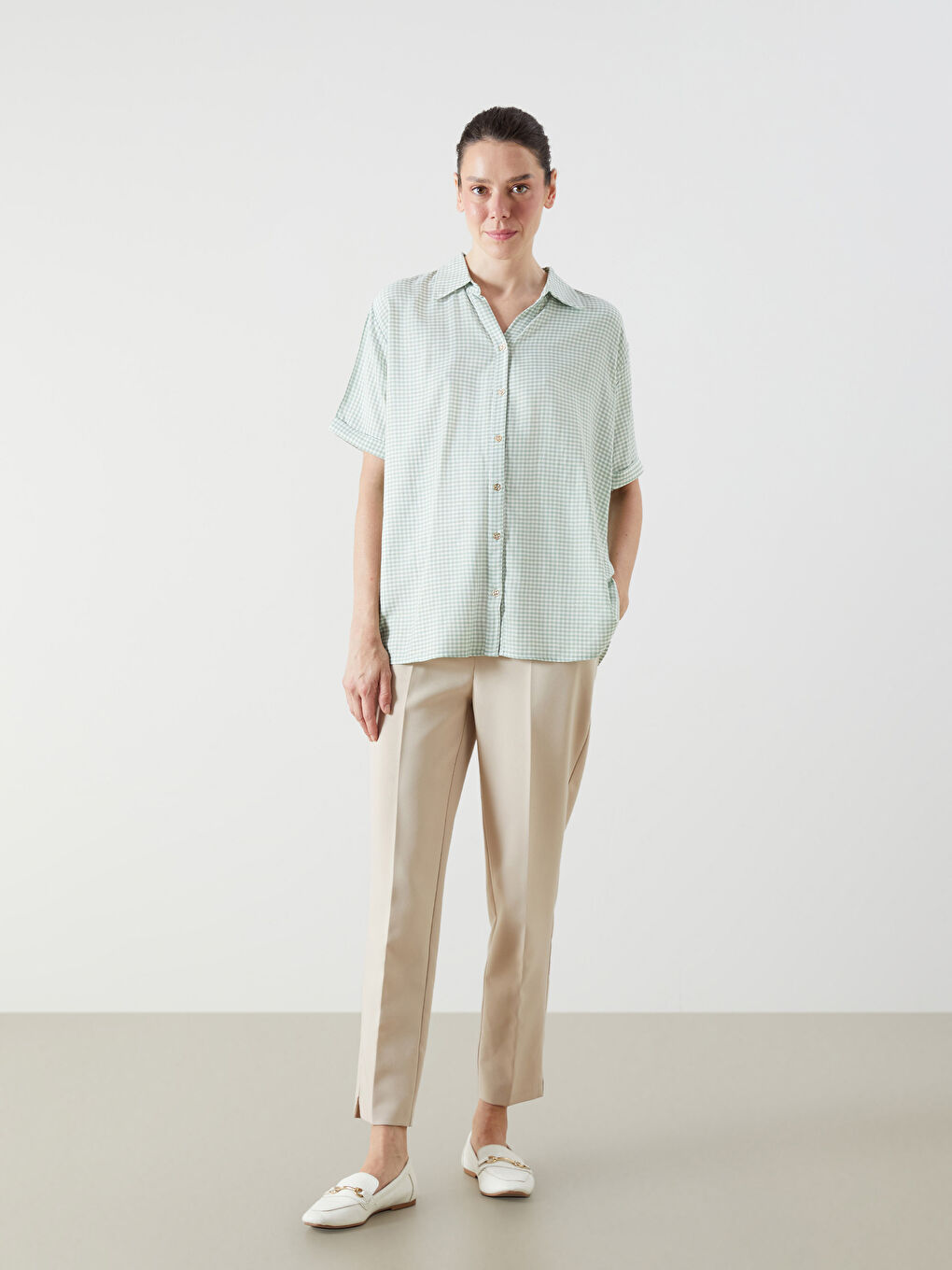 LCW Grace Plaid Women's Shirt -S5S017Z8-LMB