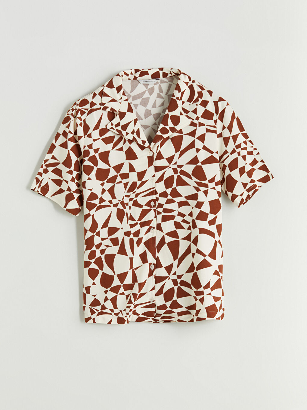 Kahverengi Desenli Keten Karışımlı Kadın Gömlek-4