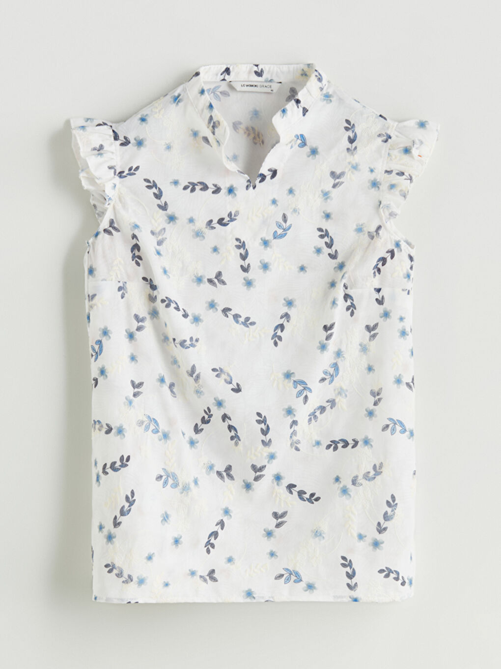 Beyaz Kaçık Yaka Çiçekli Bluz-4