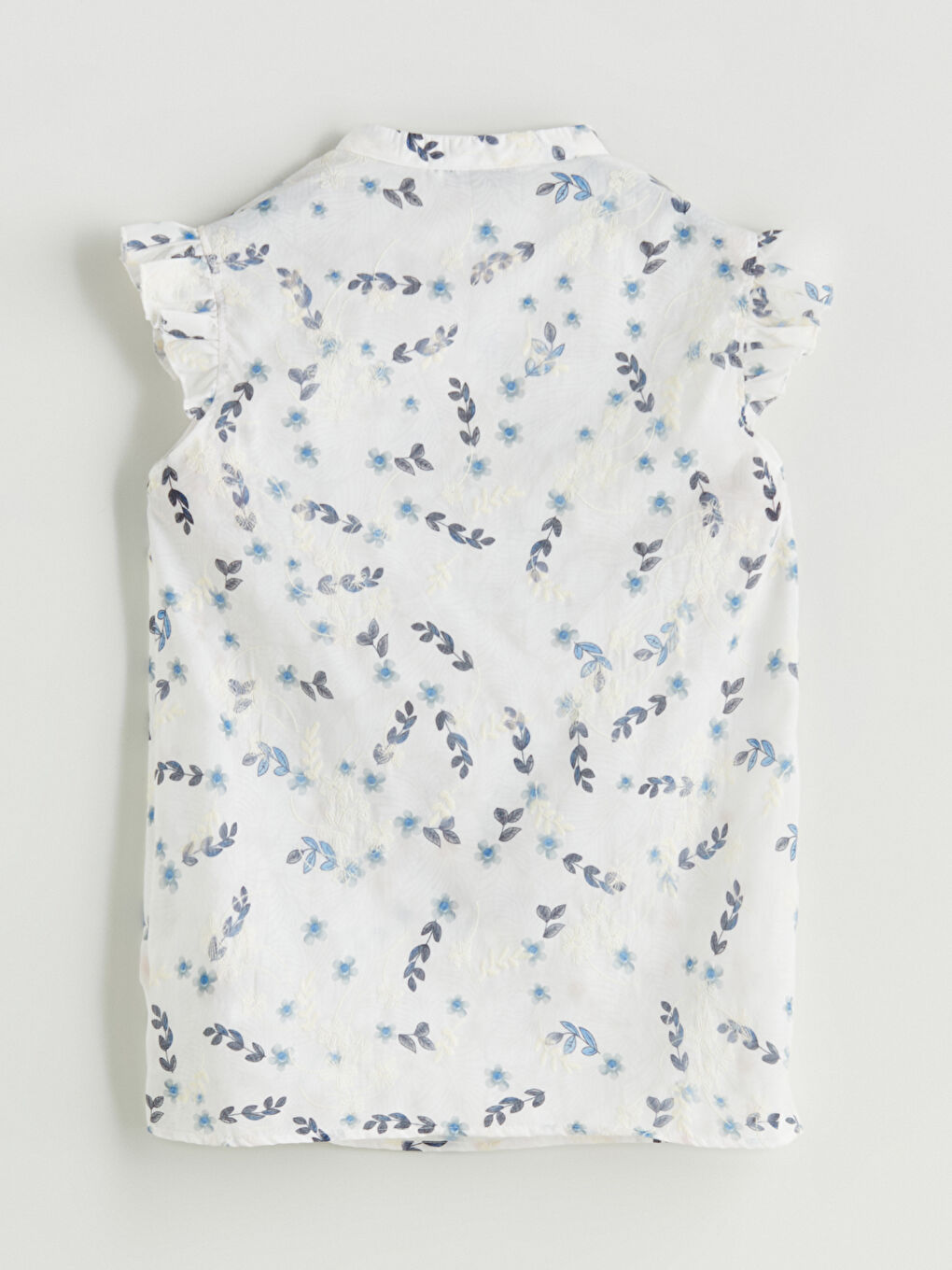 Beyaz Kaçık Yaka Çiçekli Bluz-5