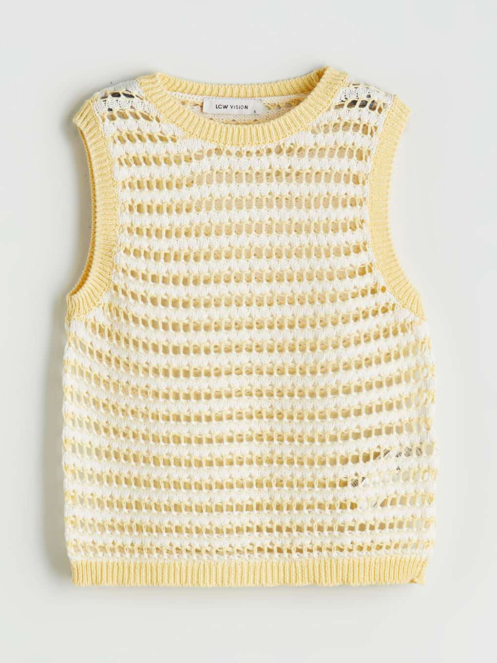 Sarı Bisiklet Yaka Ajurlu Kadın Triko Süveter-4