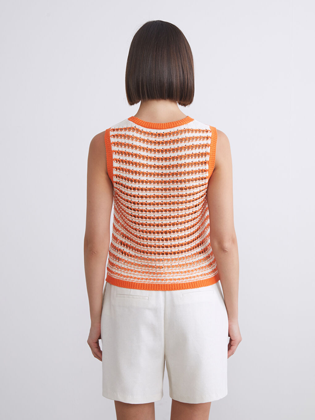 Turuncu Bisiklet Yaka Ajurlu Kadın Triko Süveter-3