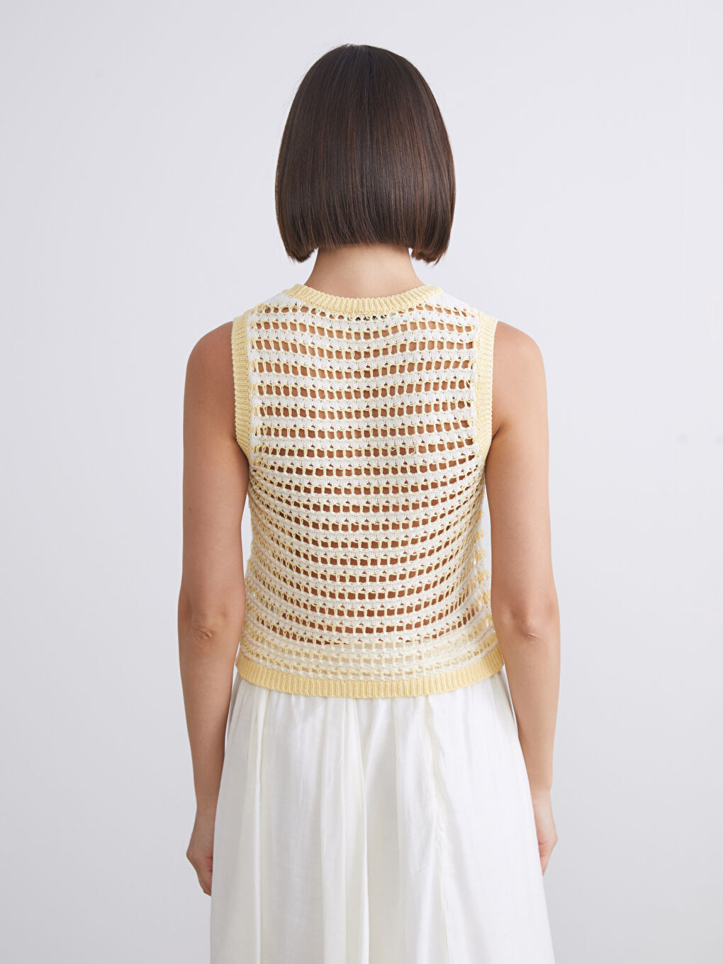 Sarı Bisiklet Yaka Ajurlu Kadın Triko Süveter-3