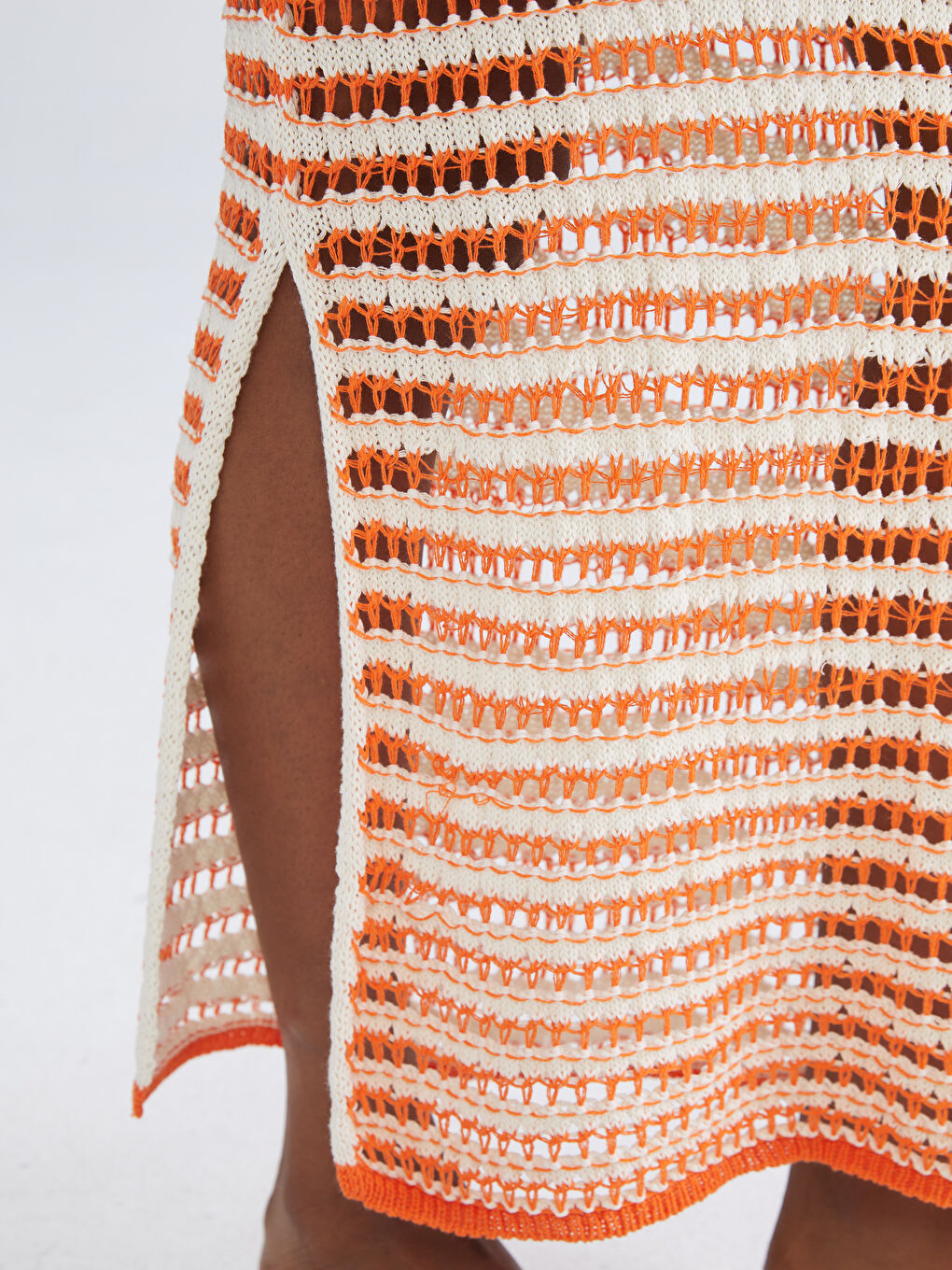 Turuncu Beli Lastikli Ajurlu Triko Etek-2