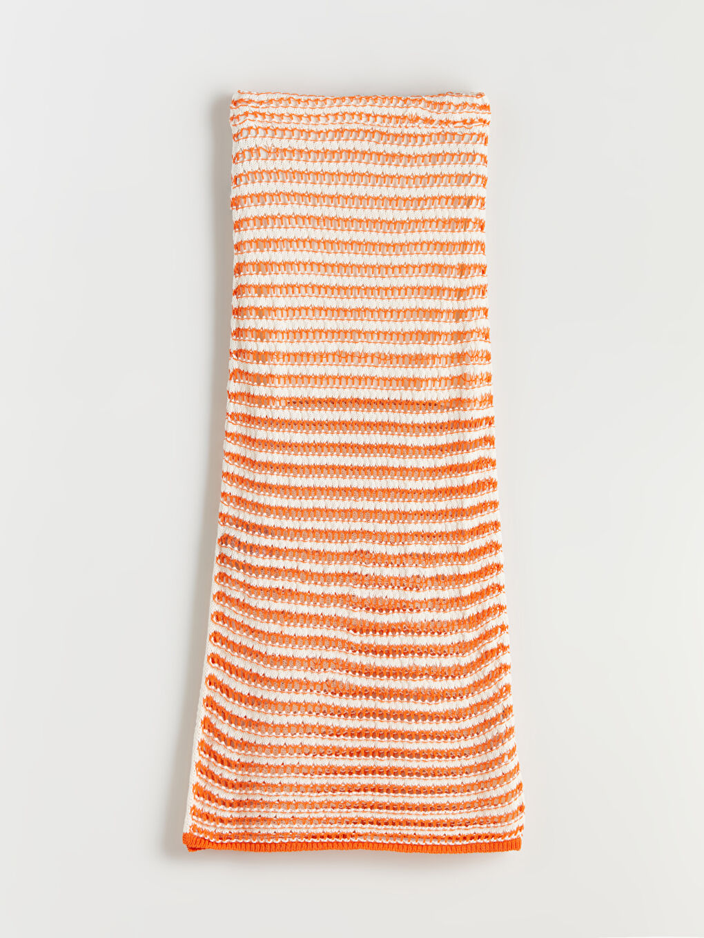 Turuncu Beli Lastikli Ajurlu Triko Etek-4