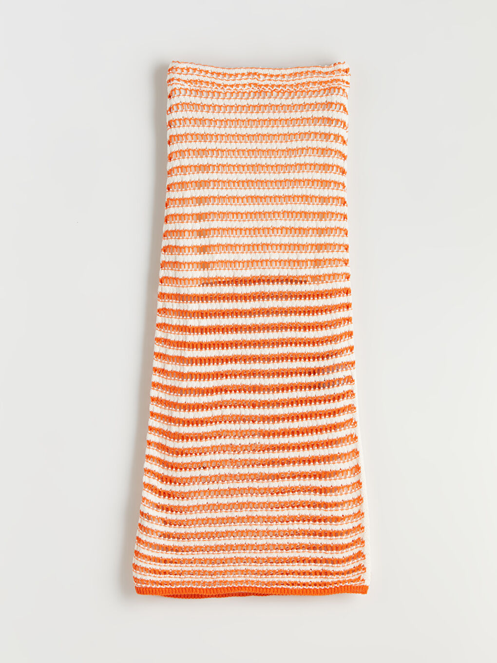 Turuncu Beli Lastikli Ajurlu Triko Etek-5