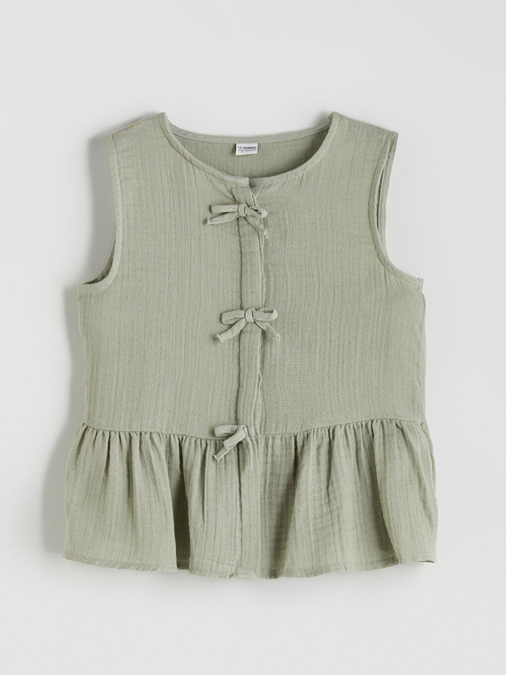 Haki Bisiklet Yaka Fiyonk Detaylı Kız Çocuk Bluz