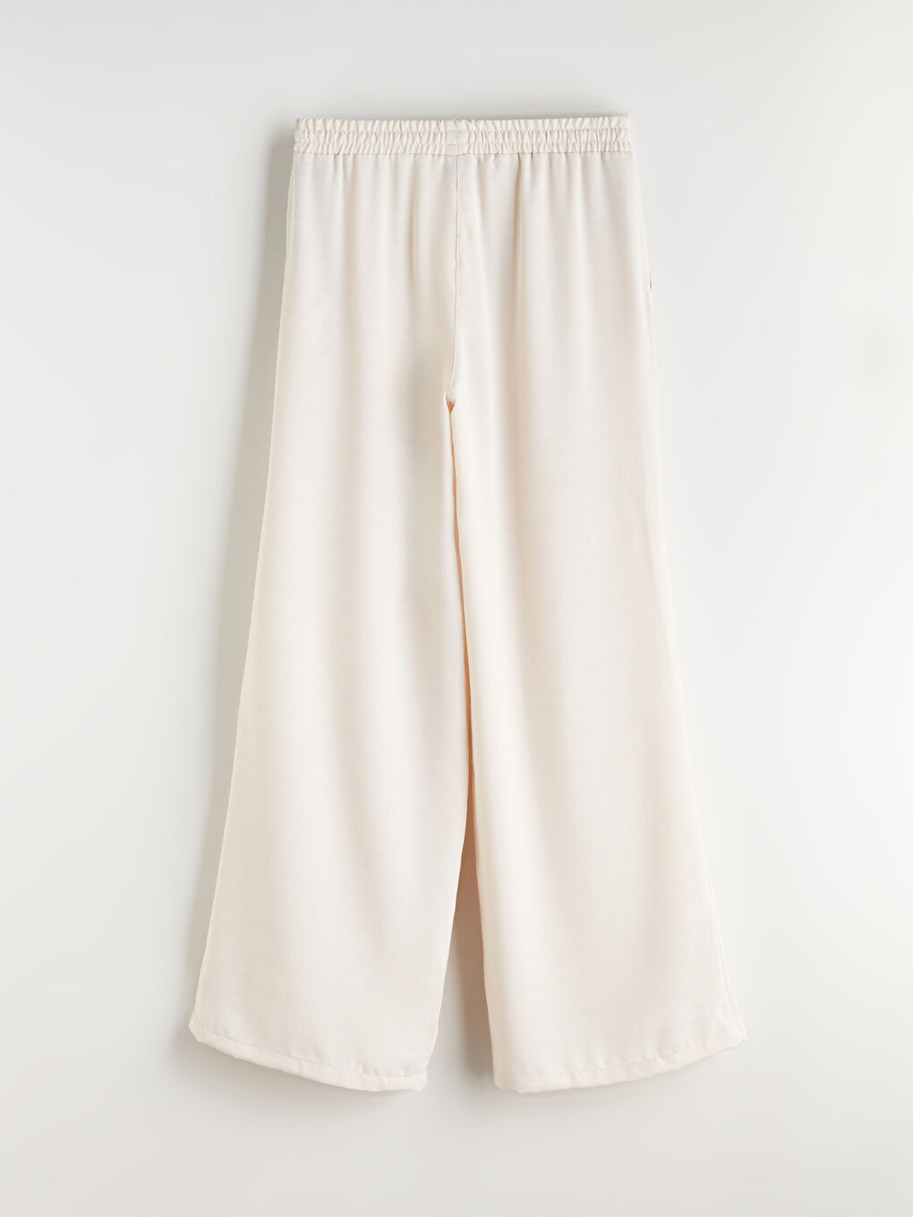 Bej Beli Lastikli Geniş Paça Kadın Pantolon-5