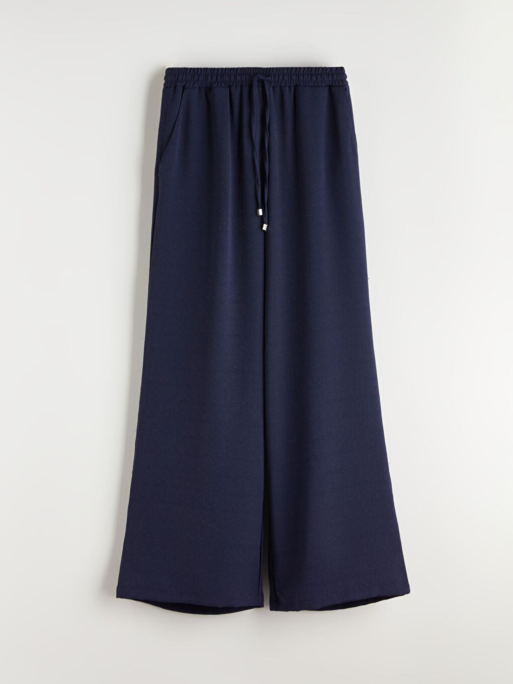 Lacivert Beli Lastikli Geniş Paça Kadın Pantolon-4