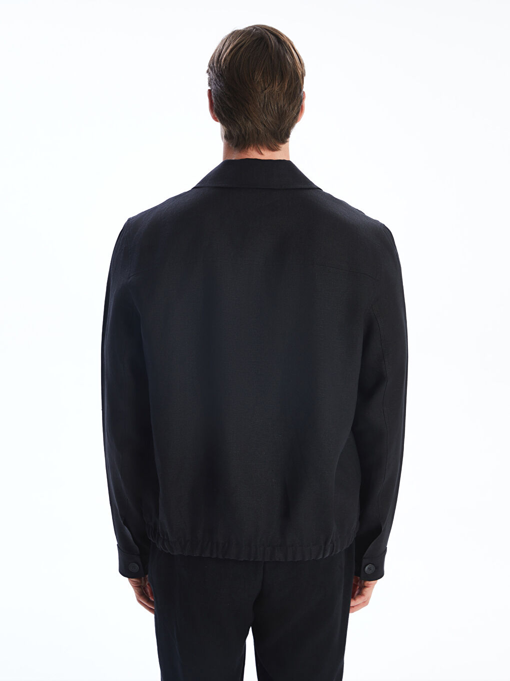 Siyah Standart Kalıp Gömlek Yaka %100 Keten Erkek Ceket-3