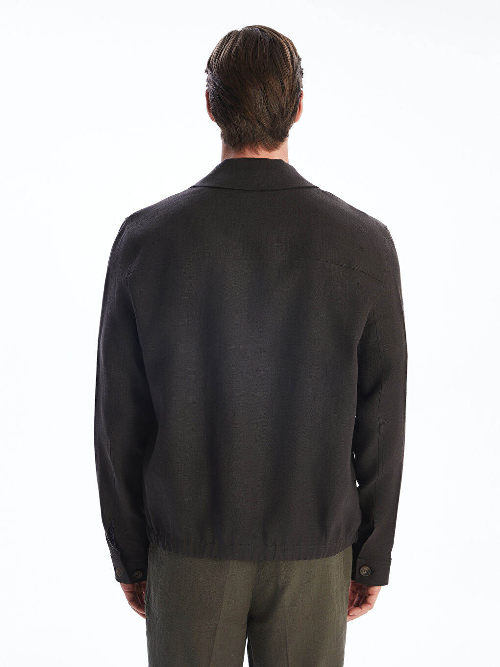 Kahverengi Standart Kalıp Gömlek Yaka %100 Keten Erkek Ceket-3