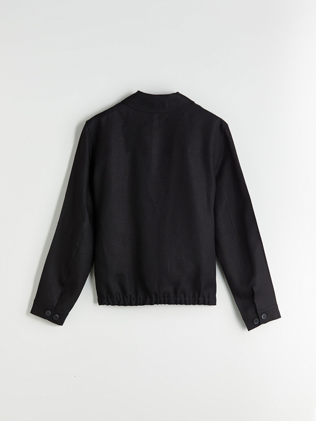 Siyah Standart Kalıp Gömlek Yaka %100 Keten Erkek Ceket-5