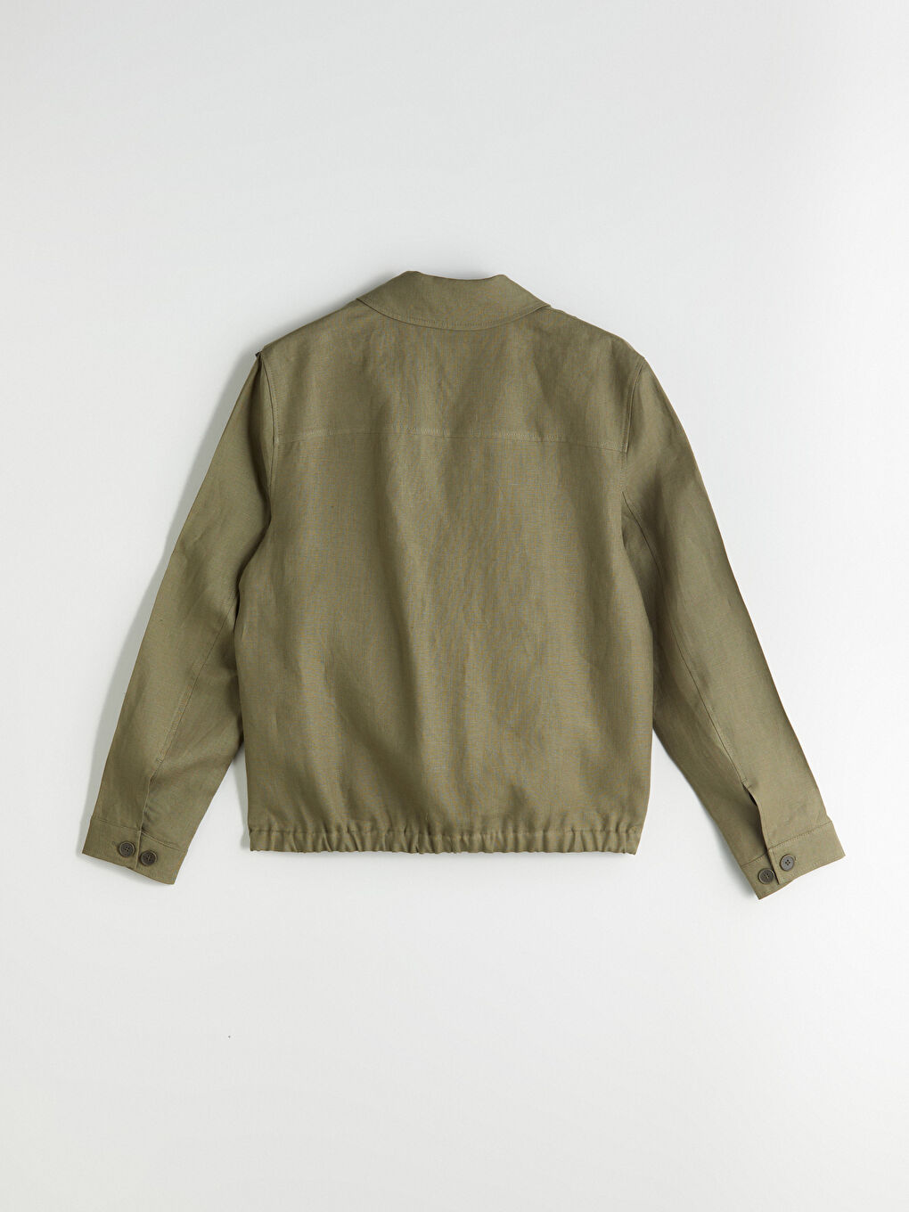 Haki Standart Kalıp Gömlek Yaka %100 Keten Erkek Ceket-5