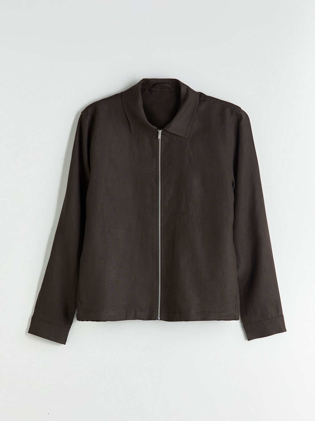 Kahverengi Standart Kalıp Gömlek Yaka %100 Keten Erkek Ceket-4