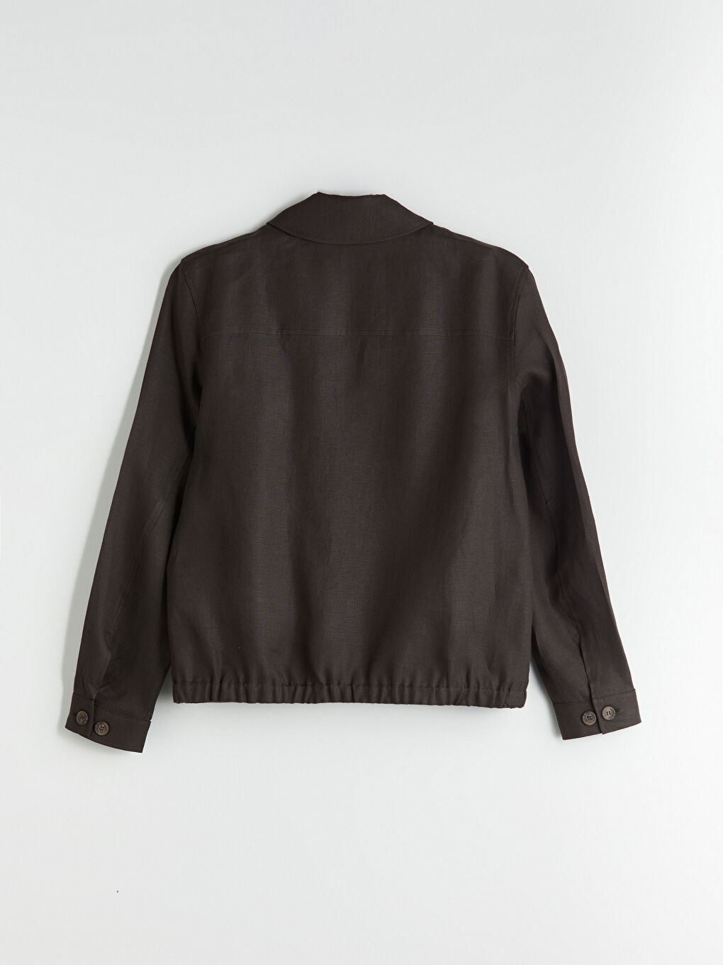 Kahverengi Standart Kalıp Gömlek Yaka %100 Keten Erkek Ceket-6