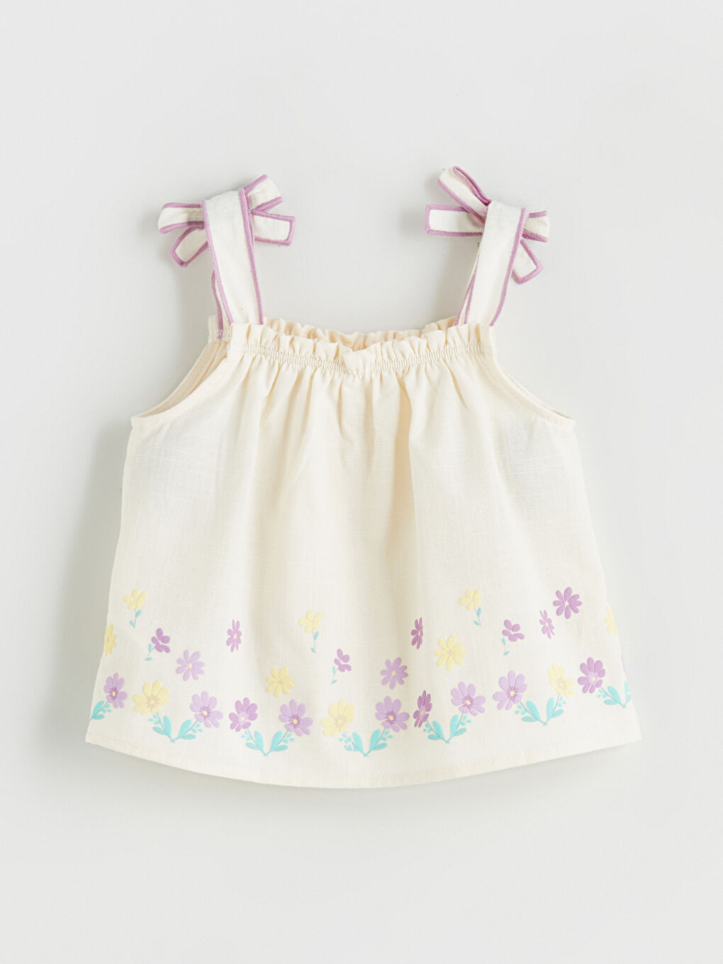 Ekru Kare Yaka Çiçekli Kız Çocuk Bluz ve Şort 2'li-3