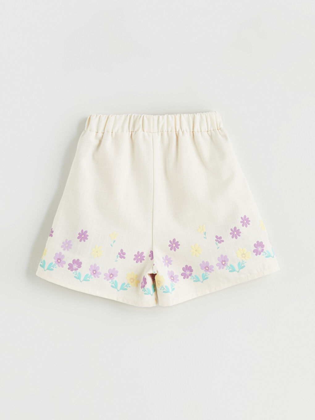 Ekru Kare Yaka Çiçekli Kız Çocuk Bluz ve Şort 2'li-6