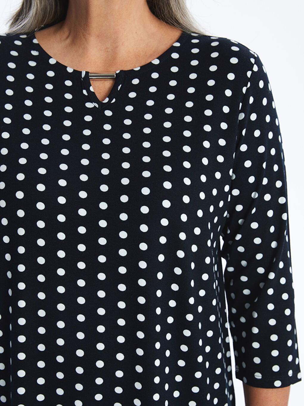 Lacivert Bisiklet Yaka Puantiyeli Bluz-5