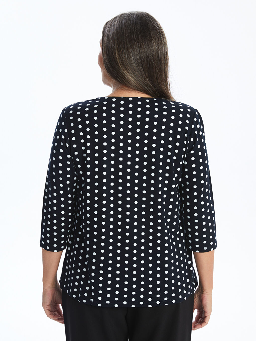 Lacivert Bisiklet Yaka Puantiyeli Bluz-7