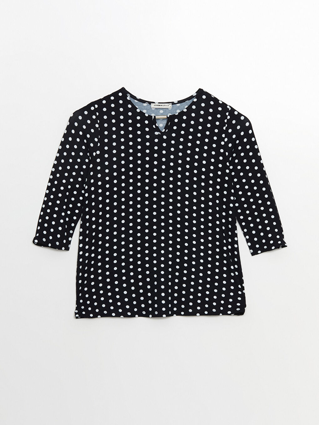 Lacivert Bisiklet Yaka Puantiyeli Bluz-9