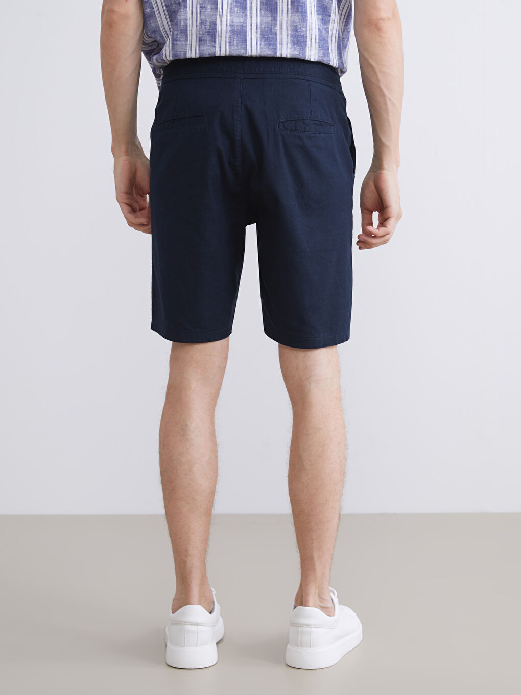 Lacivert Slim Fit Gabardin Erkek Şort-3