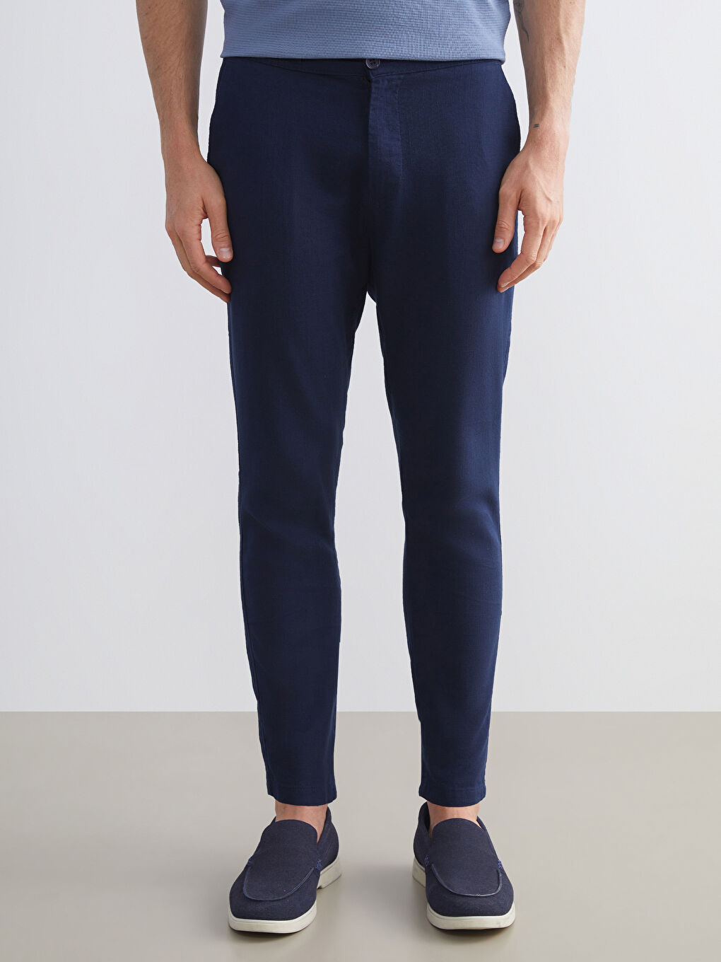 Lacivert Dar Kalıp Erkek Chino Pantolon-1