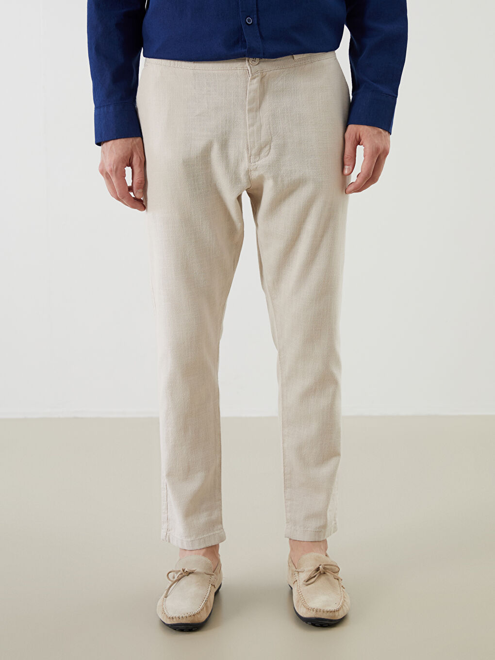 Bej Dar Kalıp Erkek Chino Pantolon-1