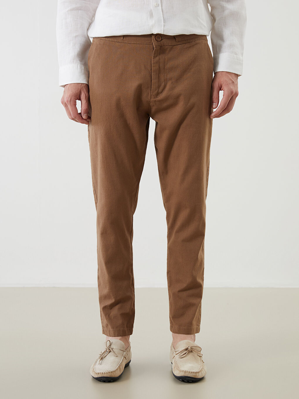 Kahverengi Dar Kalıp Erkek Chino Pantolon-1