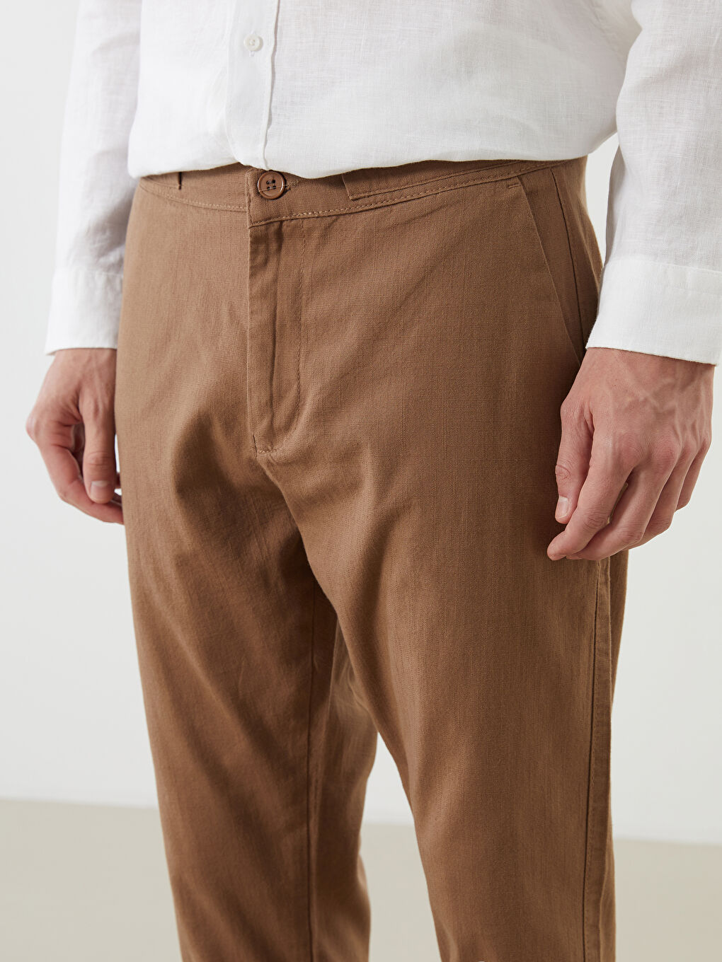 Kahverengi Dar Kalıp Erkek Chino Pantolon-2