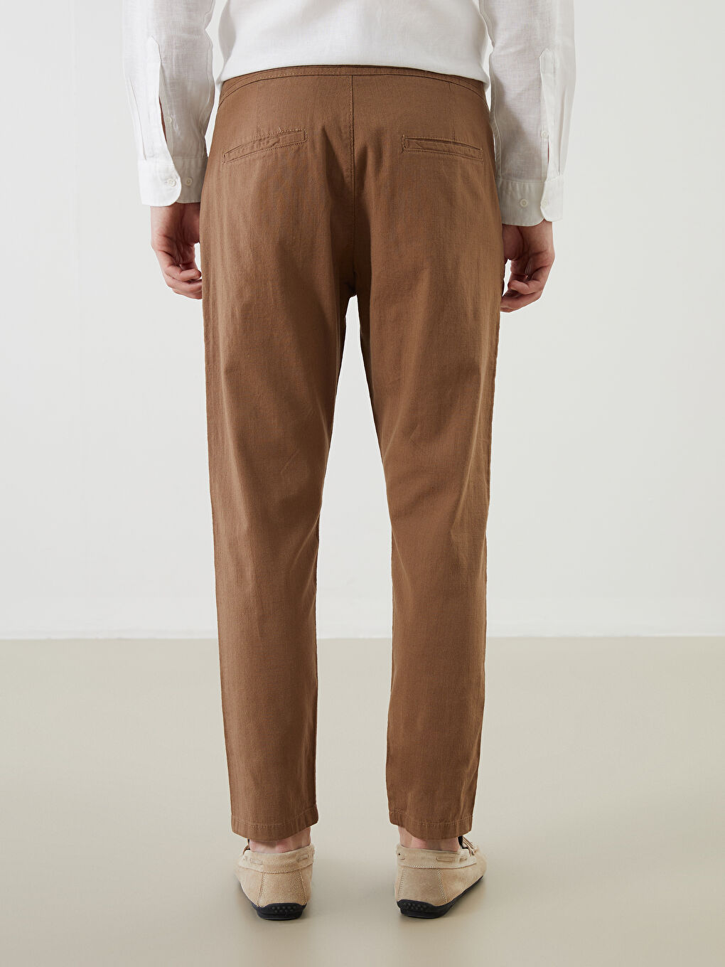 Kahverengi Dar Kalıp Erkek Chino Pantolon-3