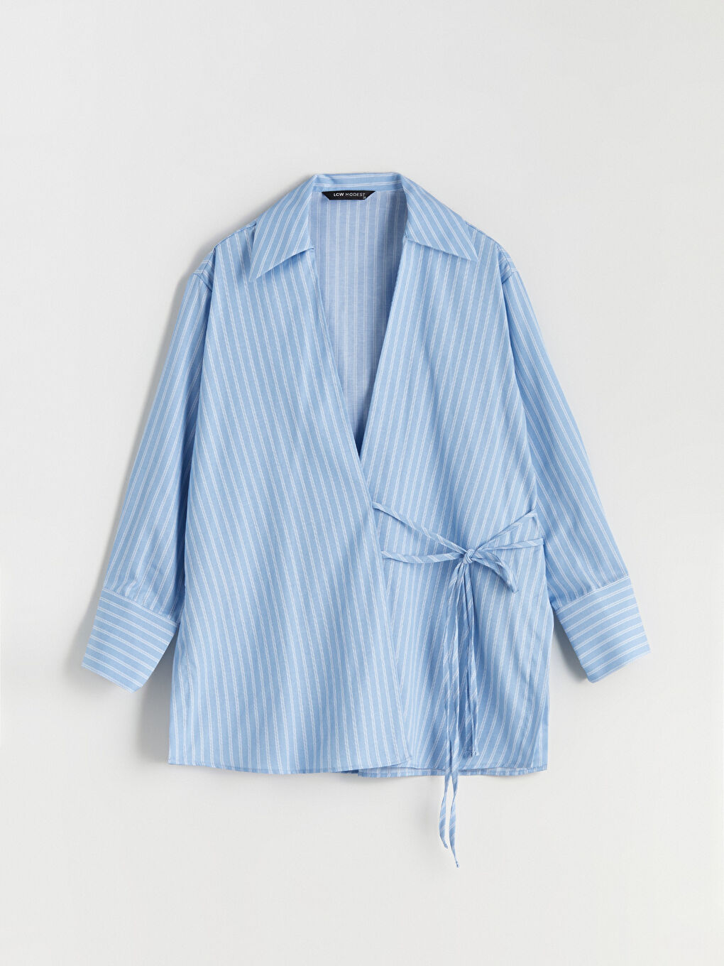 Mavi Kruvaze Yaka Çizgili Kadın Tunik-4